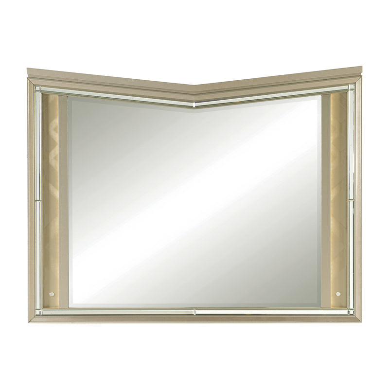 V Notch Design Wooden Frame Mirror With Led Light Silver-zoom-