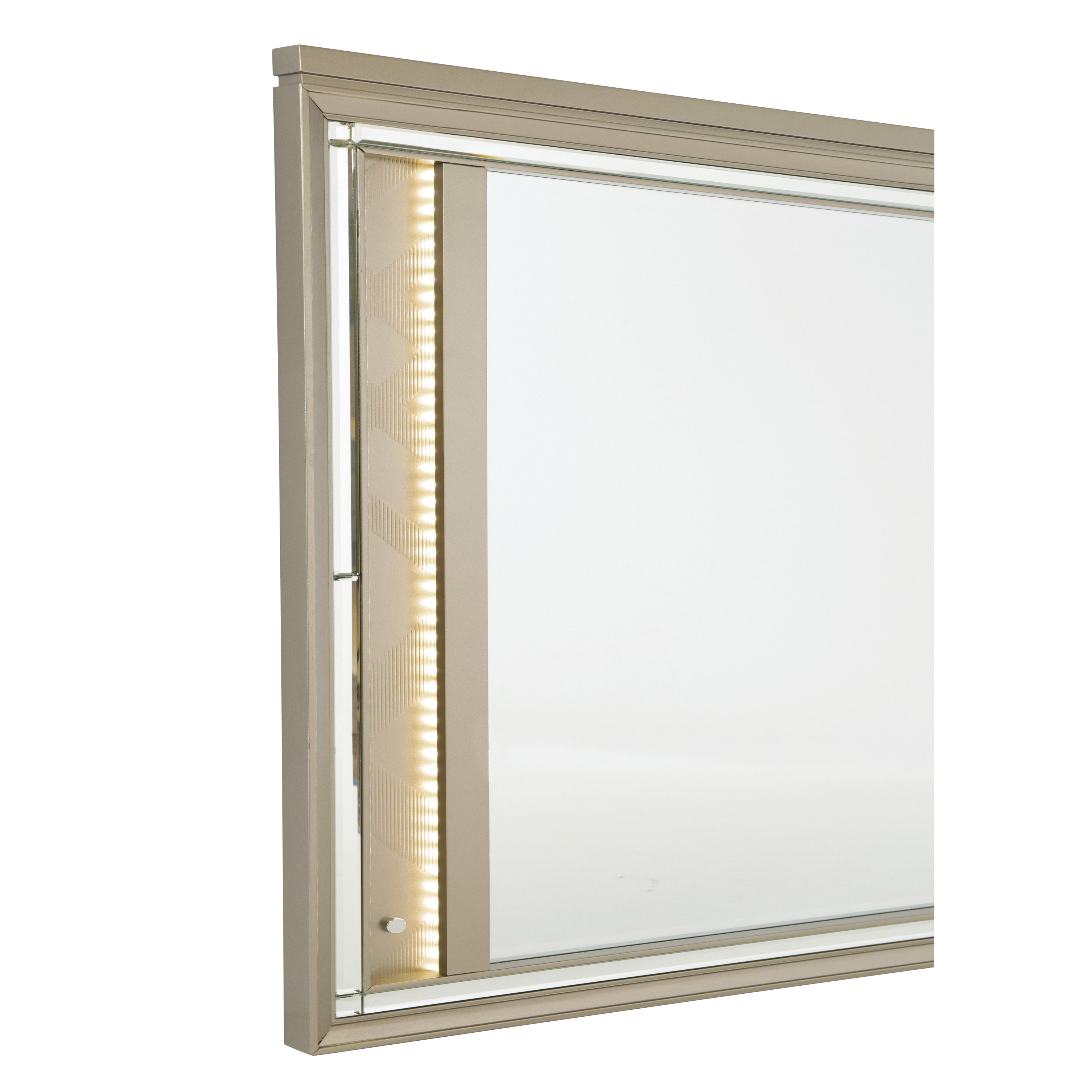 V Notch Design Wooden Frame Mirror With Led Light Silver-zoom-4
