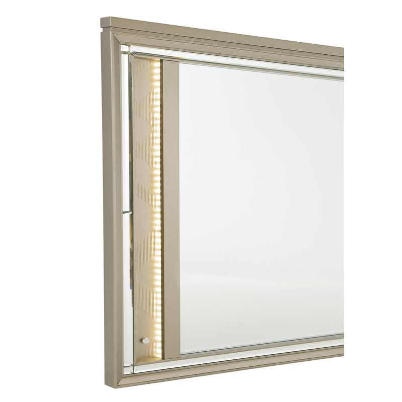 V Notch Design Wooden Frame Mirror With Led Light Silver-zoom-