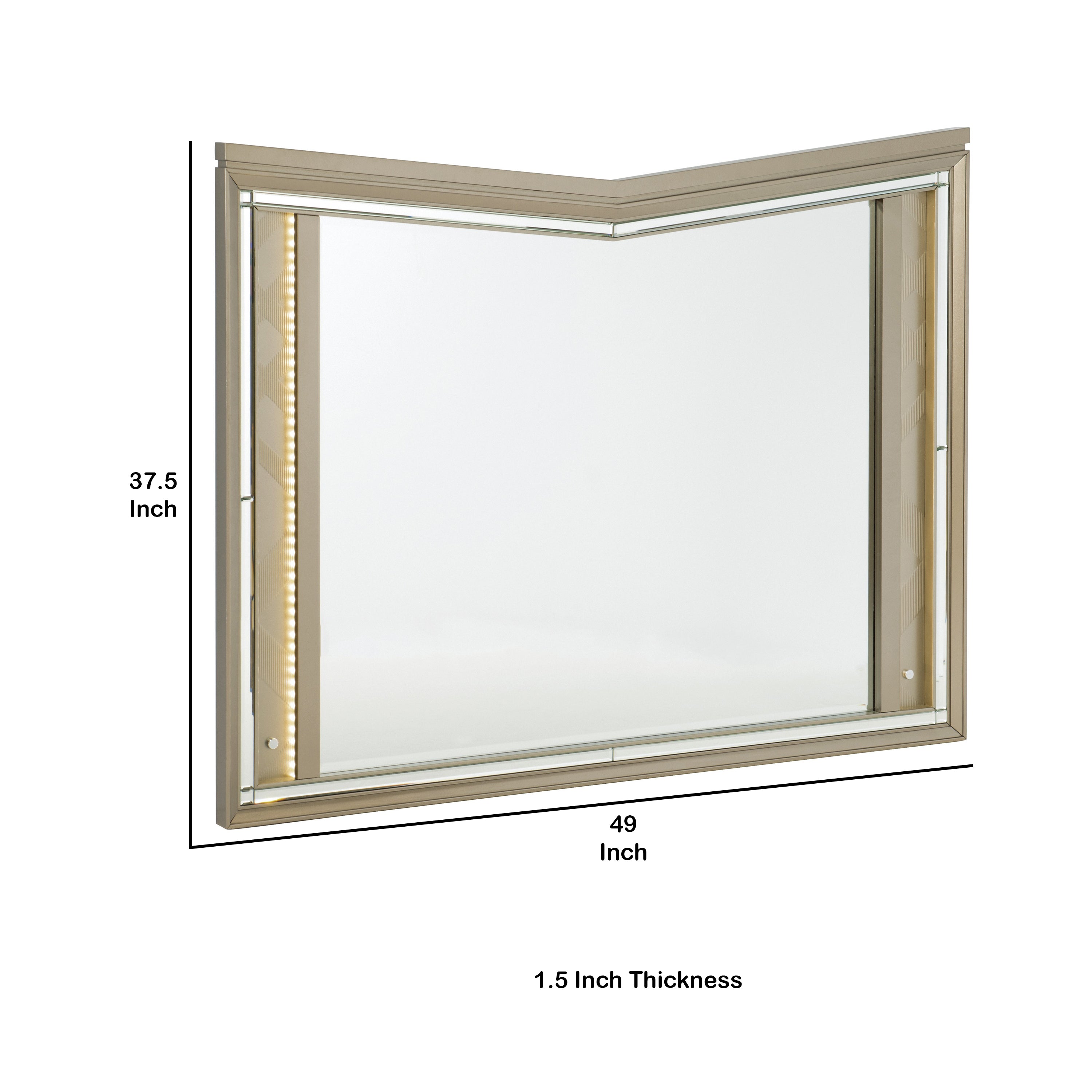 V Notch Design Wooden Frame Mirror With Led Light Silver-zoom-5