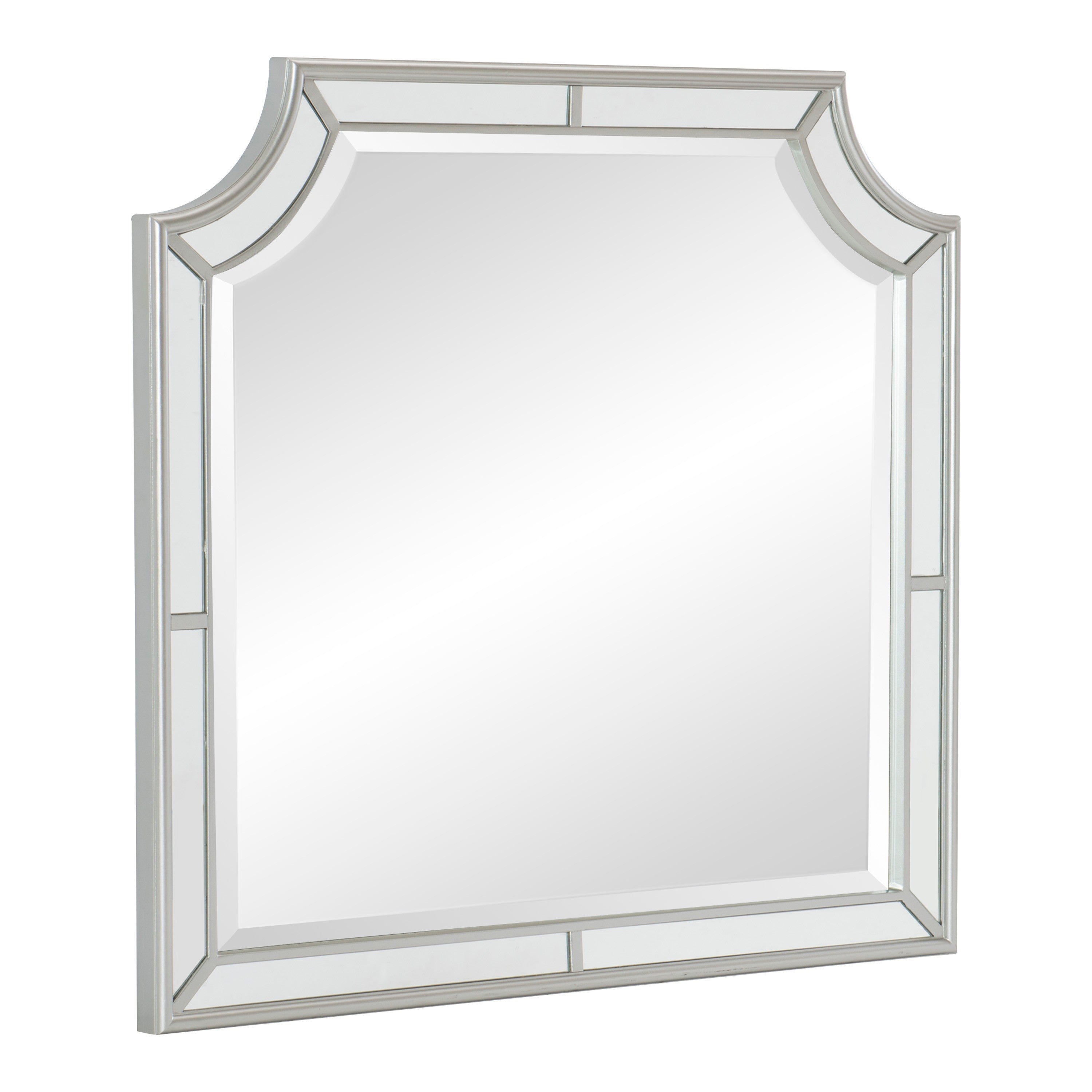 Wooden Frame Mirror With Clipped Corners And Mirror Trim Silver-zoom-1