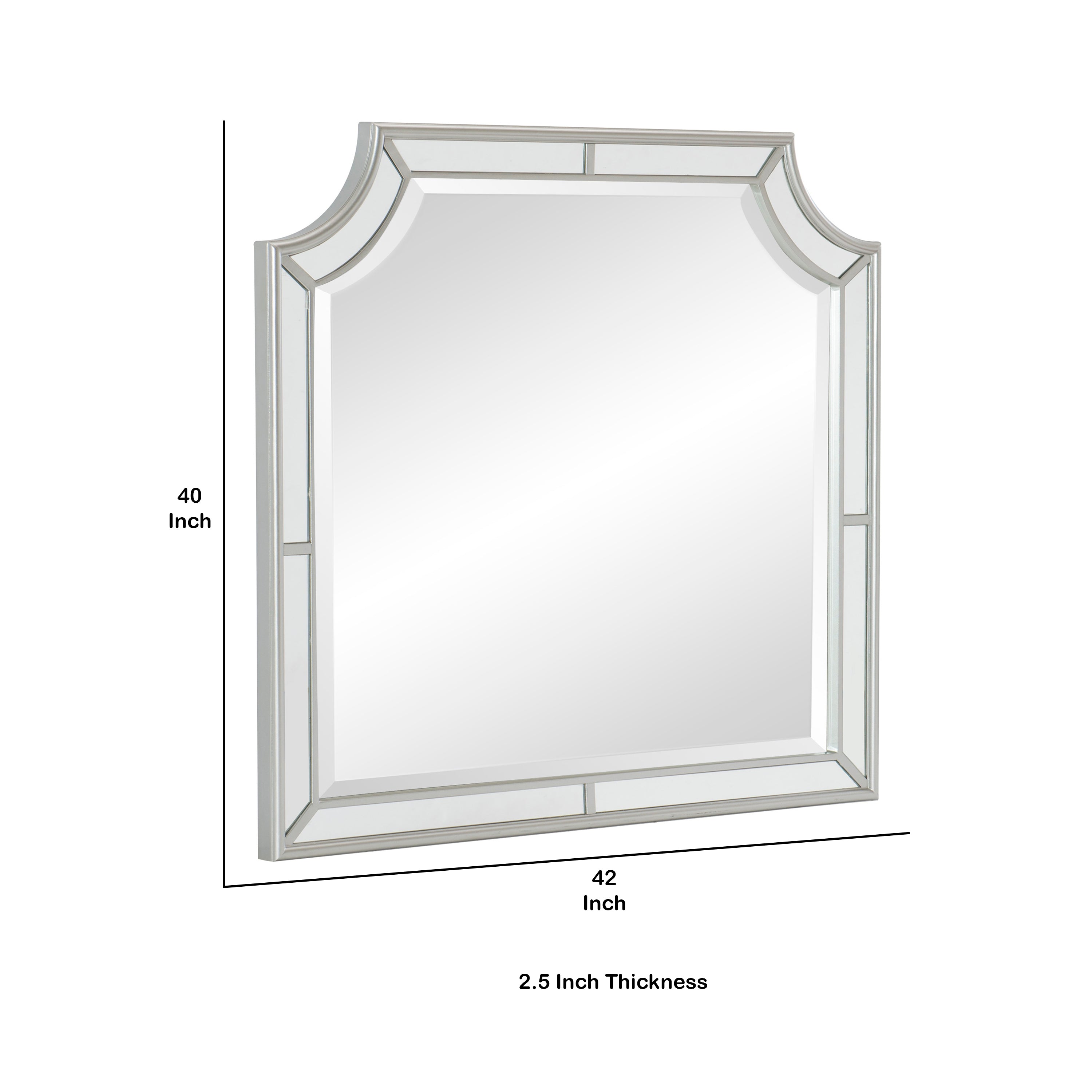 Wooden Frame Mirror With Clipped Corners And Mirror Trim Silver-zoom-5