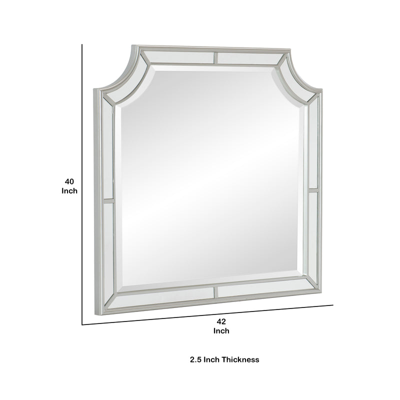 Wooden Frame Mirror With Clipped Corners And Mirror Trim Silver-zoom-