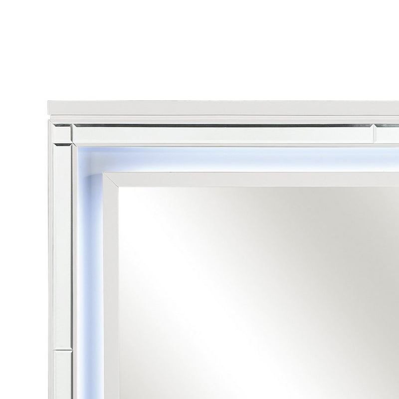 Contemporary Style Beveled Edge Mirror With Led Light White And Silver-zoom-