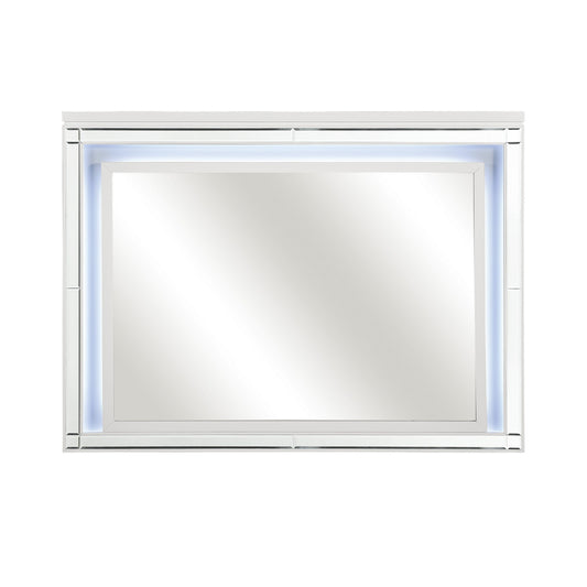 Contemporary Style Beveled Edge Mirror With Led Light White And Silver