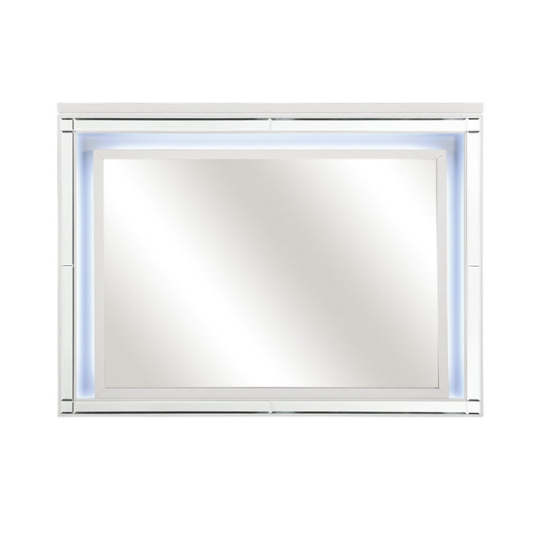 Contemporary Style Beveled Edge Mirror With Led Light White And Silver