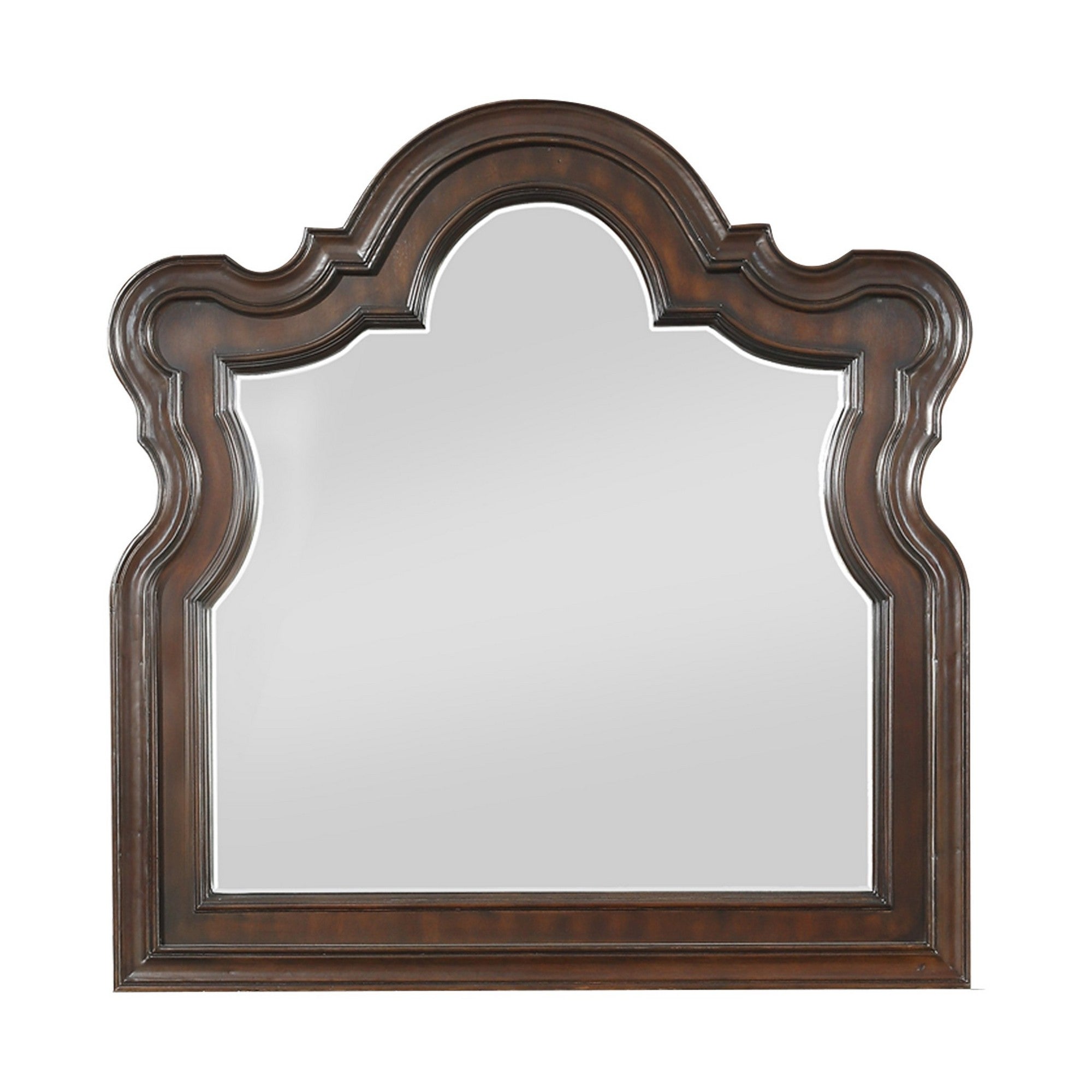 Scalloped Design Wooden Frame Mirror With Molded Details Brown And Silver-zoom-1