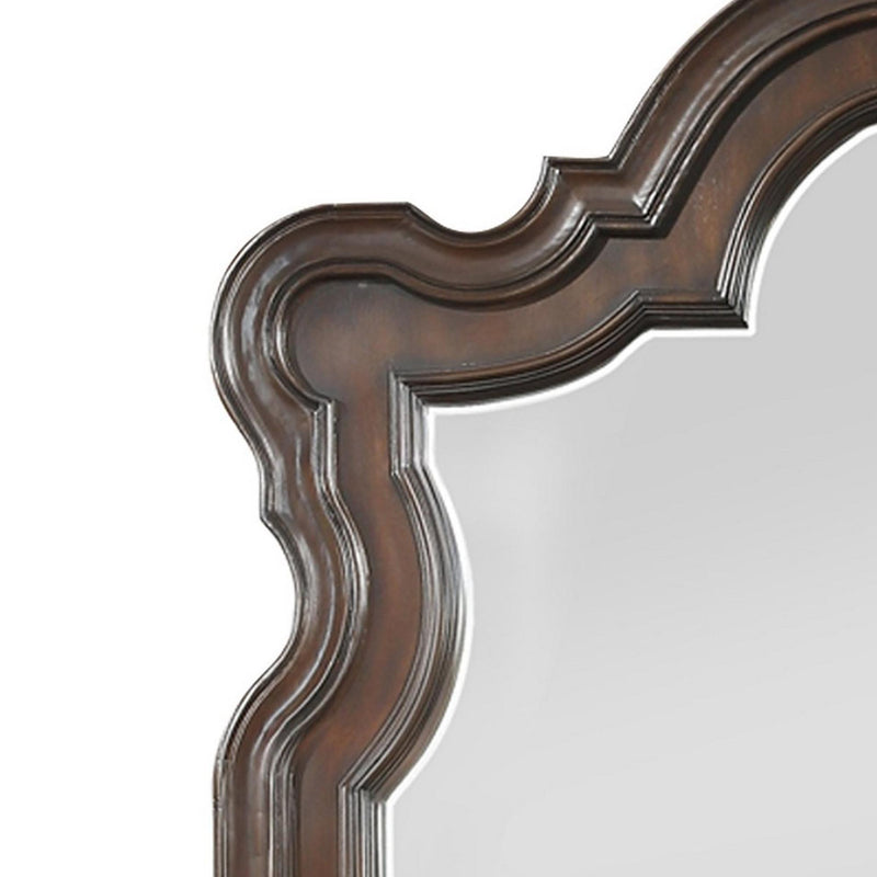 Scalloped Design Wooden Frame Mirror With Molded Details Brown And Silver-zoom-