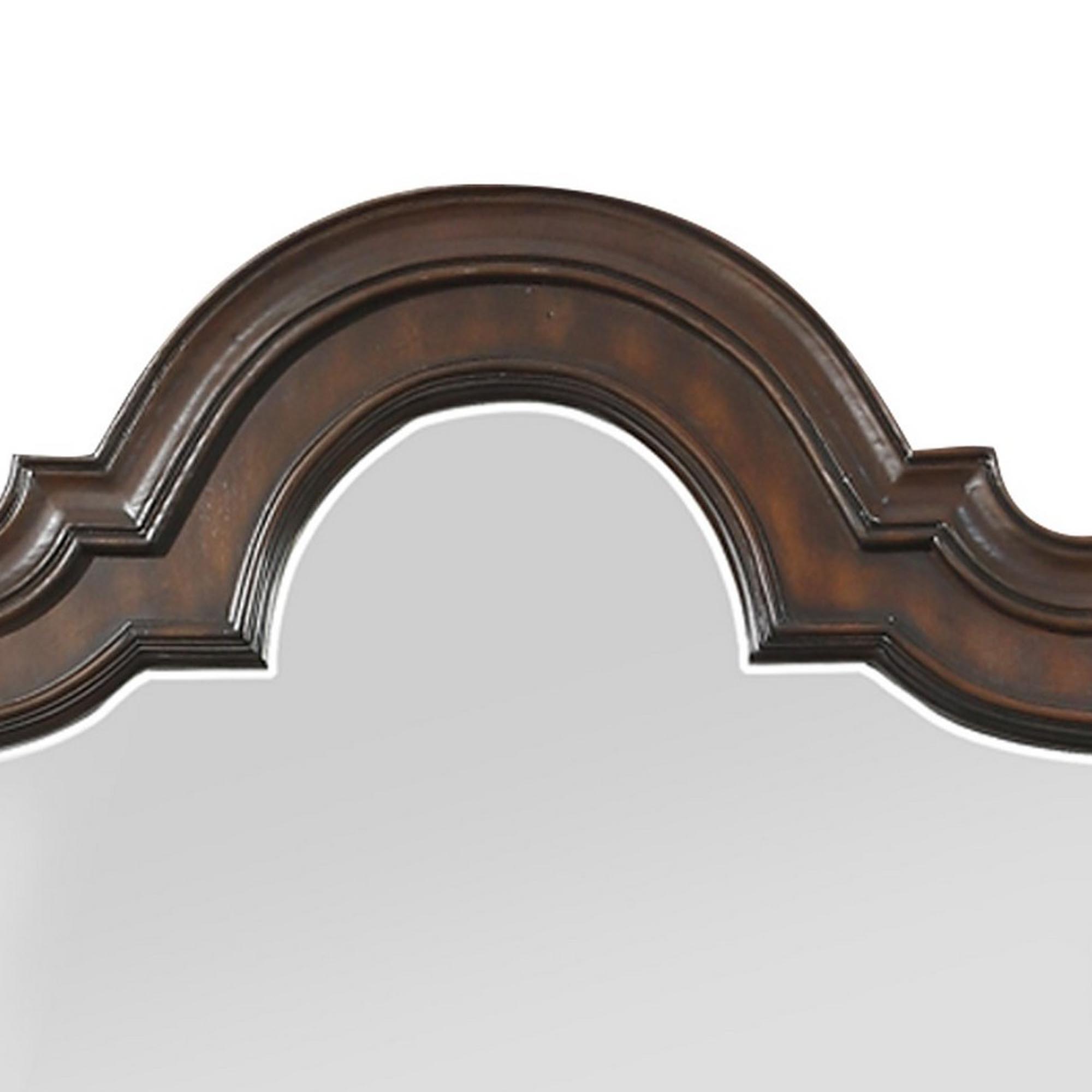 Scalloped Design Wooden Frame Mirror With Molded Details Brown And Silver-zoom-3