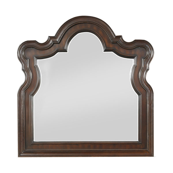 Scalloped Design Wooden Frame Mirror With Molded Details Brown And Silver
