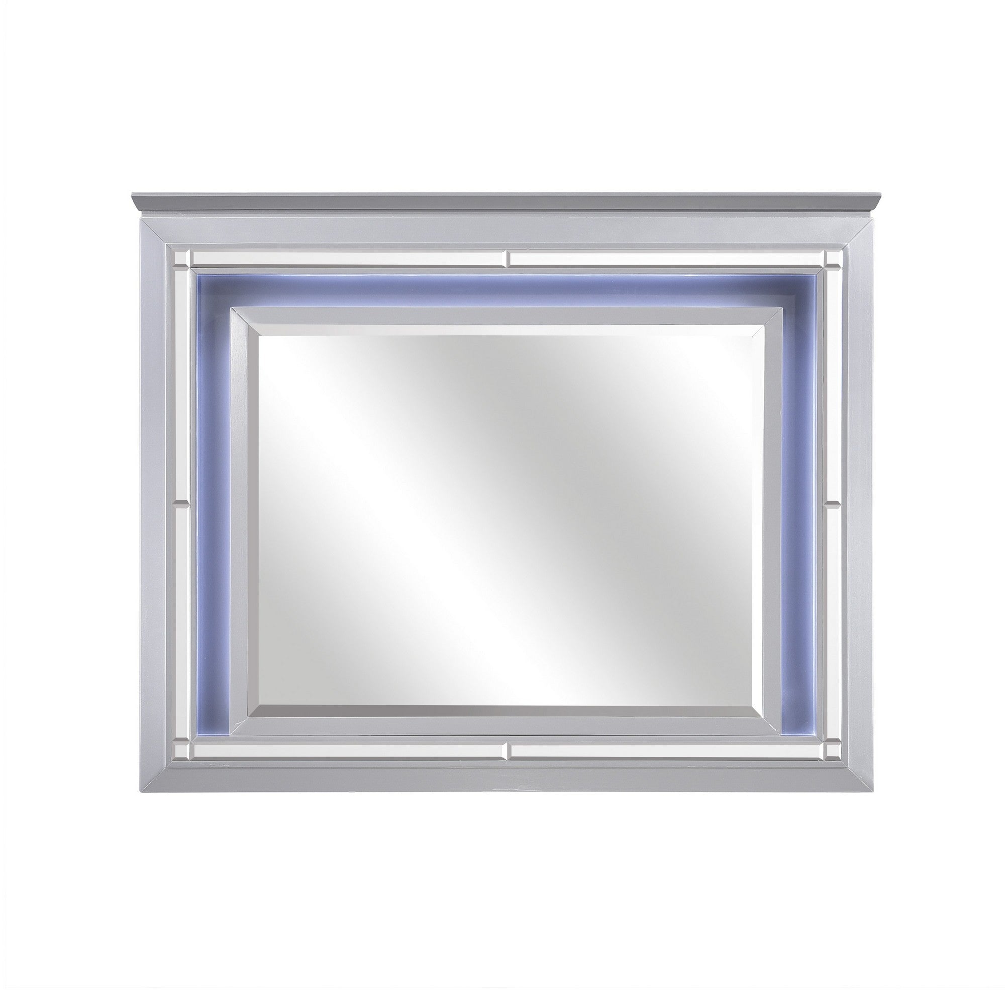 Contemporary Style Beveled Edge Mirror With Led Light Silver-zoom-1