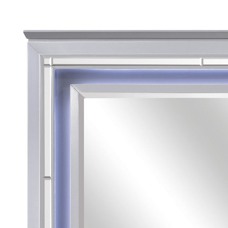 Contemporary Style Beveled Edge Mirror With Led Light Silver-zoom-