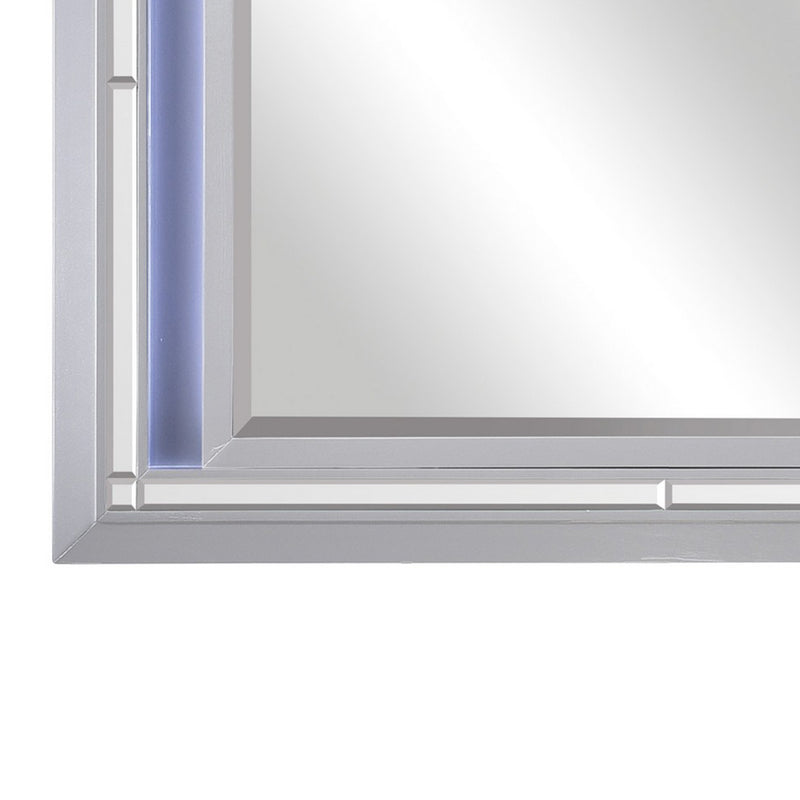Contemporary Style Beveled Edge Mirror With Led Light Silver-zoom-
