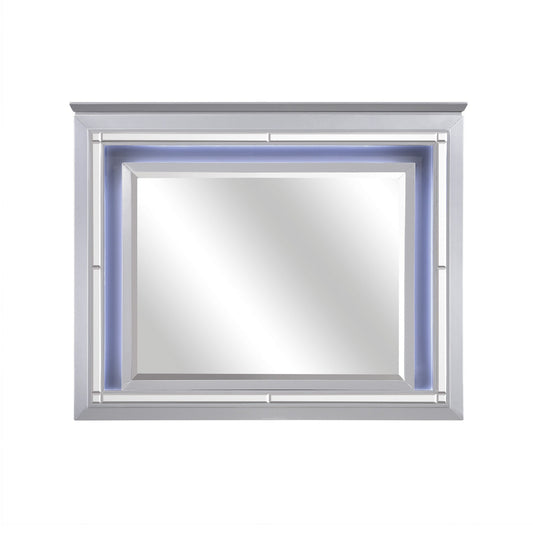 Contemporary Style Beveled Edge Mirror With Led Light Silver