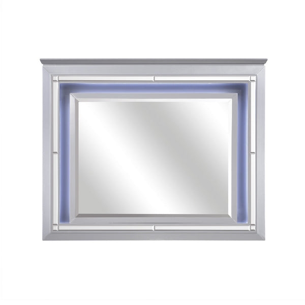 Contemporary Style Beveled Edge Mirror With Led Light Silver