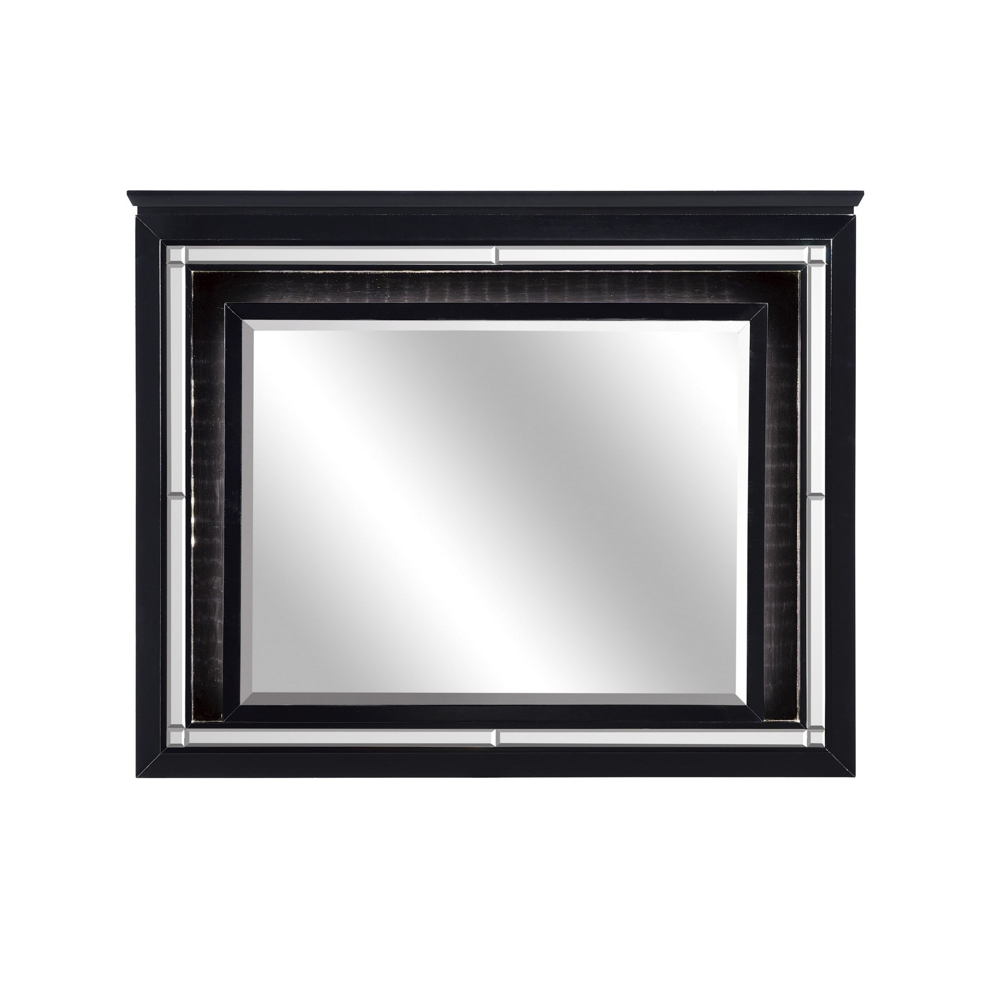 Contemporary Style Beveled Edge Mirror With Led Light Black And Silver-zoom-1