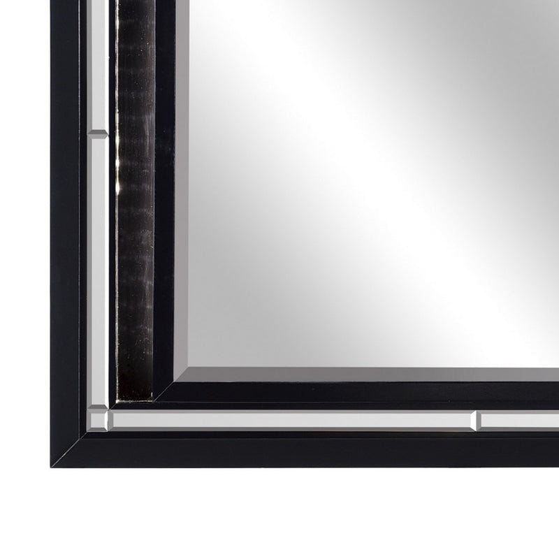 Contemporary Style Beveled Edge Mirror With Led Light Black And Silver-zoom-