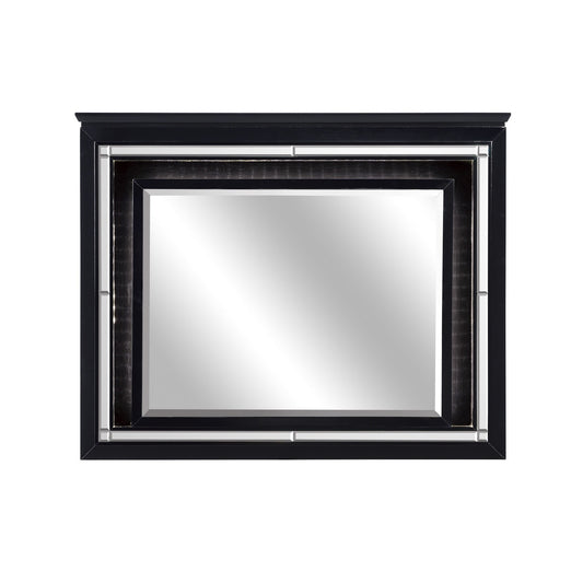 Contemporary Style Beveled Edge Mirror With Led Light Black And Silver