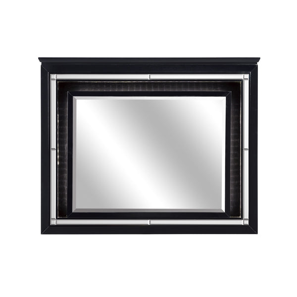 Contemporary Style Beveled Edge Mirror With Led Light Black And Silver
