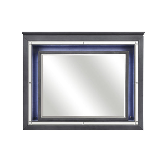 Contemporary Style Beveled Edge Mirror With Led Light Gray And Silver