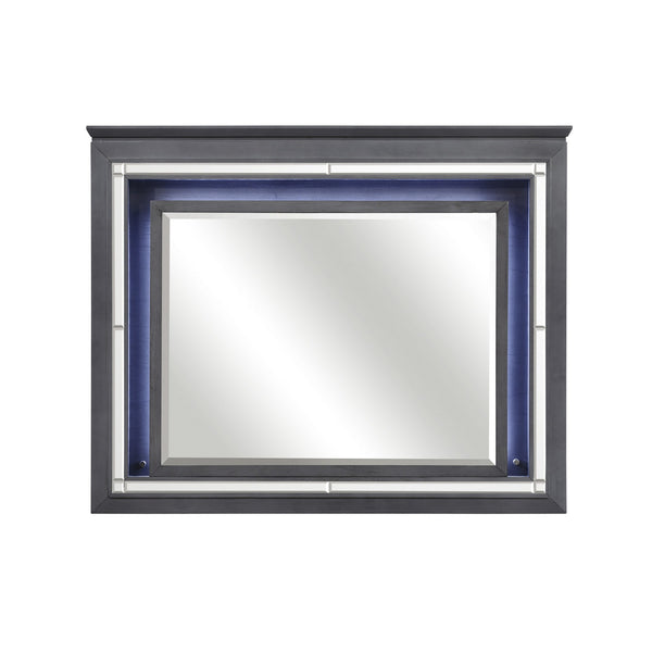 Contemporary Style Beveled Edge Mirror With Led Light Gray And Silver
