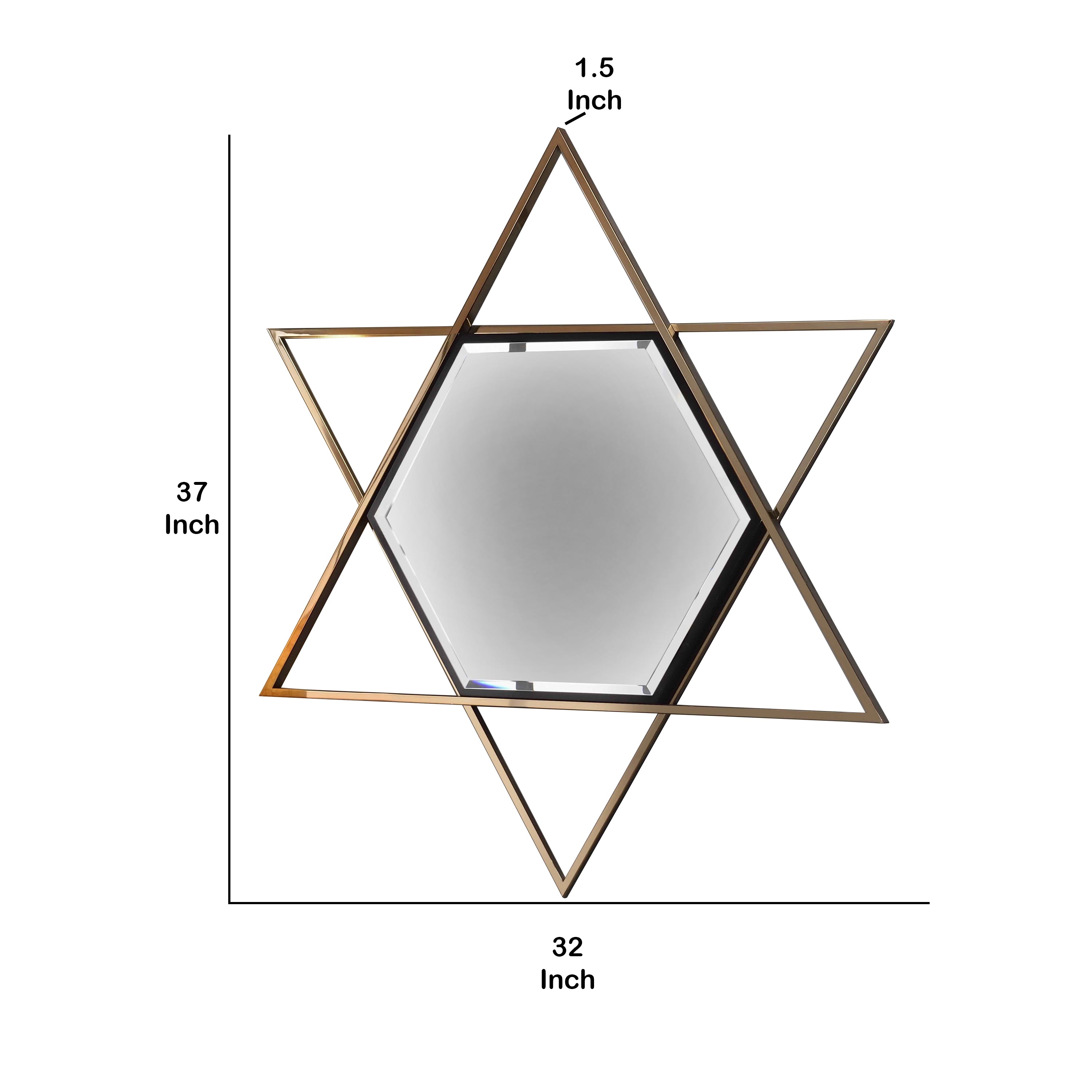 Hexagon Shaped Wall Mirror With Star Frame Champagne Gold-zoom-5
