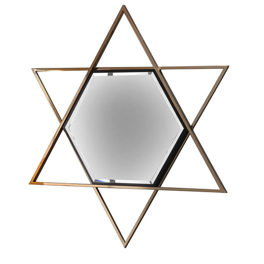Hexagon Shaped Wall Mirror With Star Frame Champagne Gold