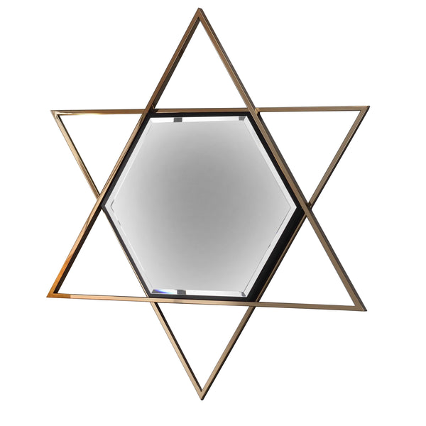 Hexagon Shaped Wall Mirror With Star Frame Champagne Gold