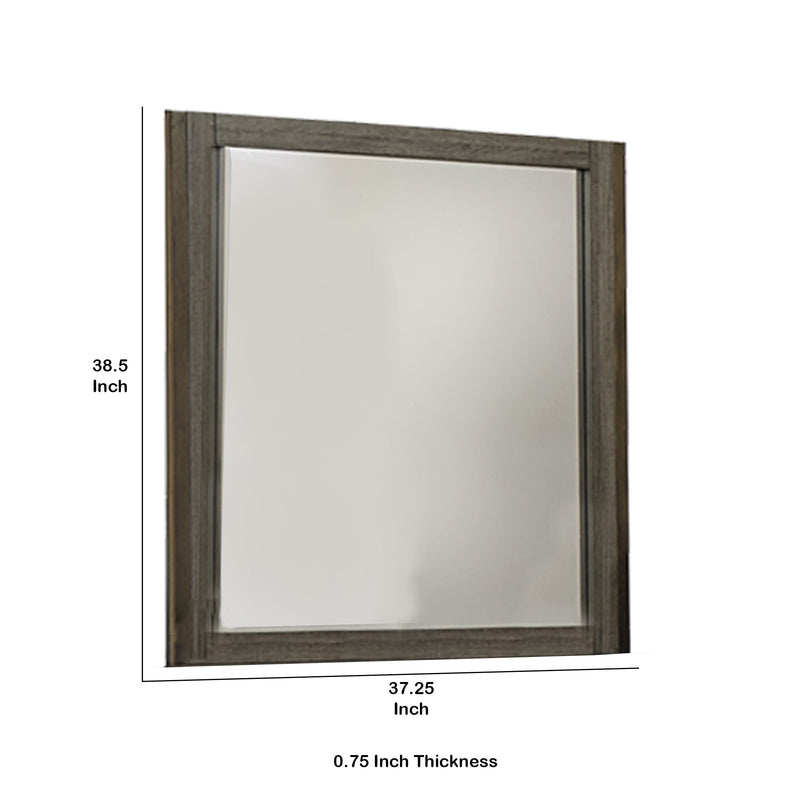 Rectangular Wood Encased Mirror With Grain Details Gray And Brown-zoom-