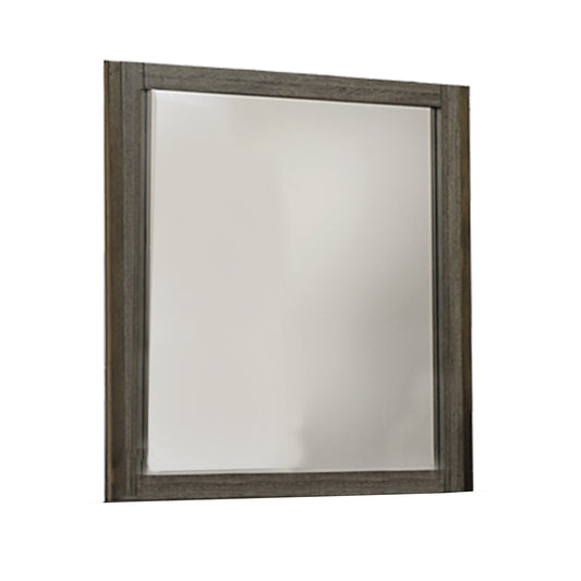 Rectangular Wood Encased Mirror With Grain Details Gray And Brown