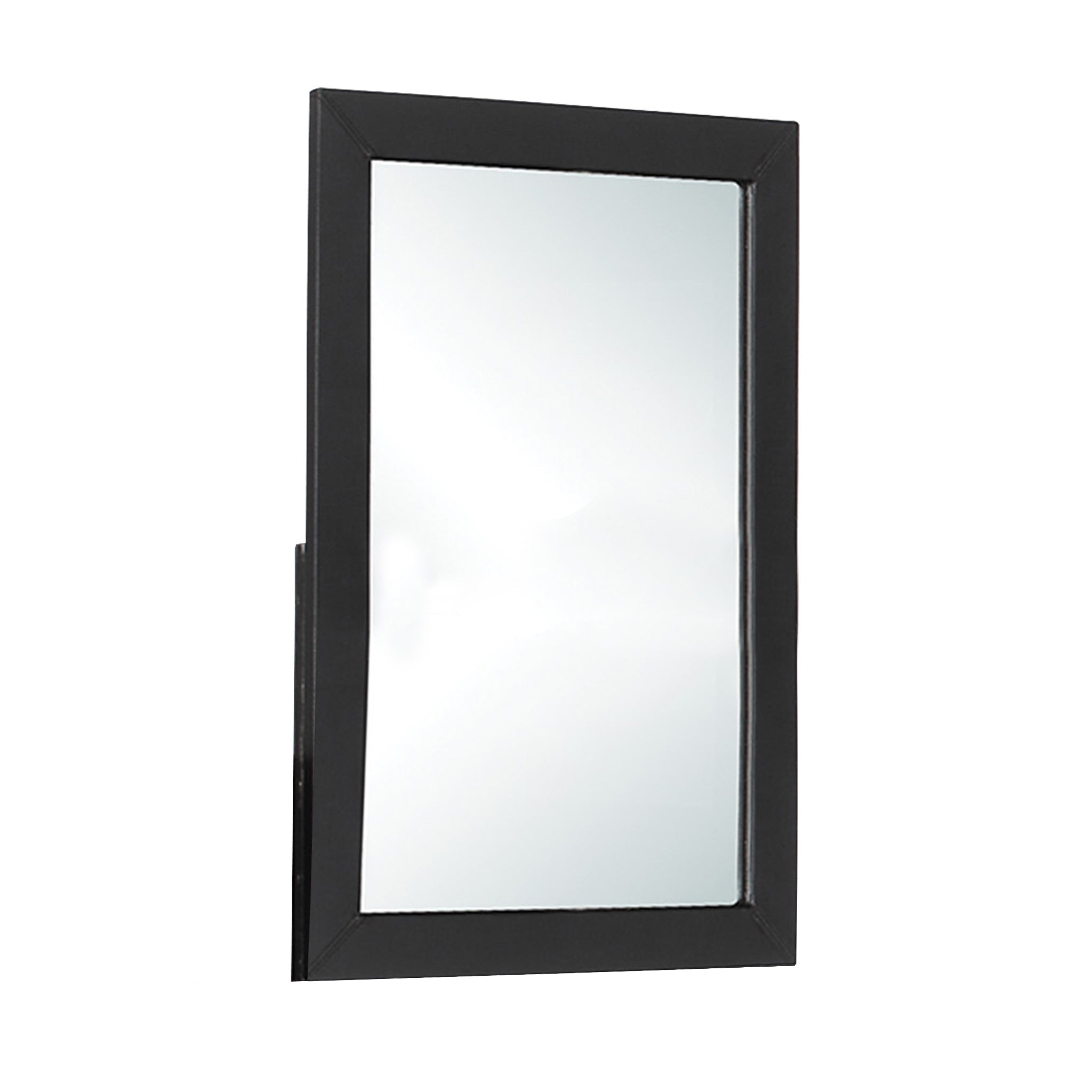 Rectangular Wood Encased Mirror With Faux Leather Upholstery Black-zoom-1