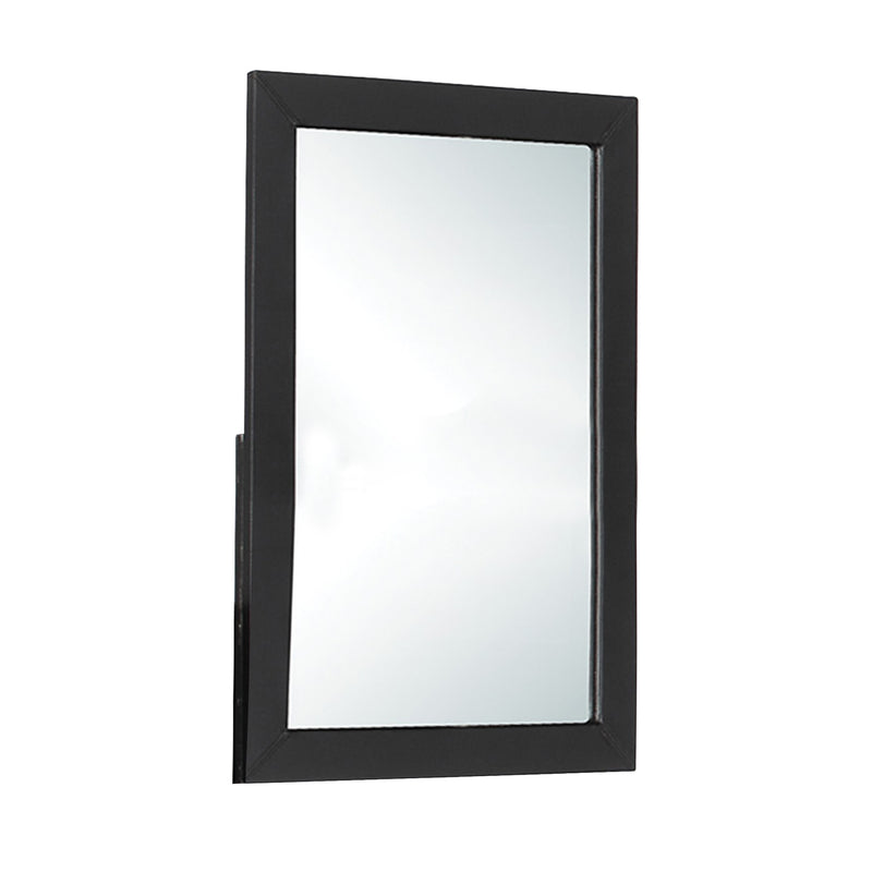 Rectangular Wood Encased Mirror With Faux Leather Upholstery Black-zoom-