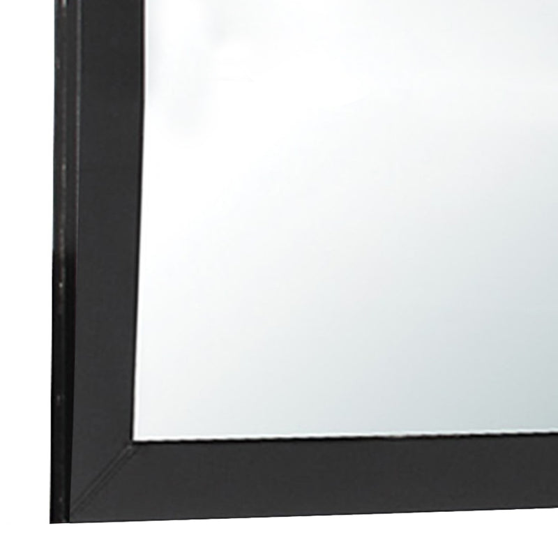 Rectangular Wood Encased Mirror With Faux Leather Upholstery Black-zoom-