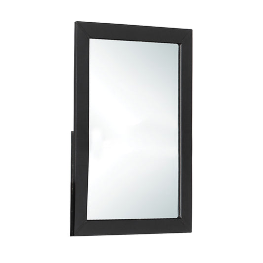 Rectangular Wood Encased Mirror With Faux Leather Upholstery Black