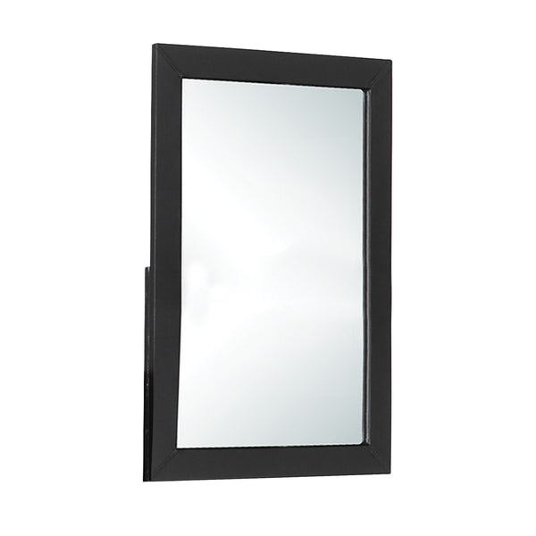 Rectangular Wood Encased Mirror With Faux Leather Upholstery Black
