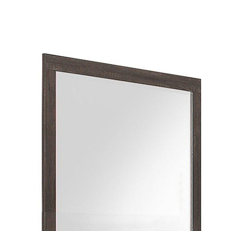 Square Shape Mirror With Wooden Frame And Beveled Edges Weathered Brown-zoom-