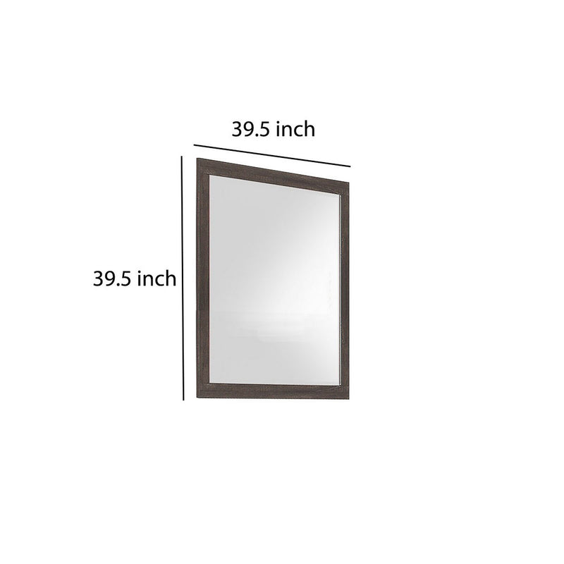 Square Shape Mirror With Wooden Frame And Beveled Edges Weathered Brown-zoom-