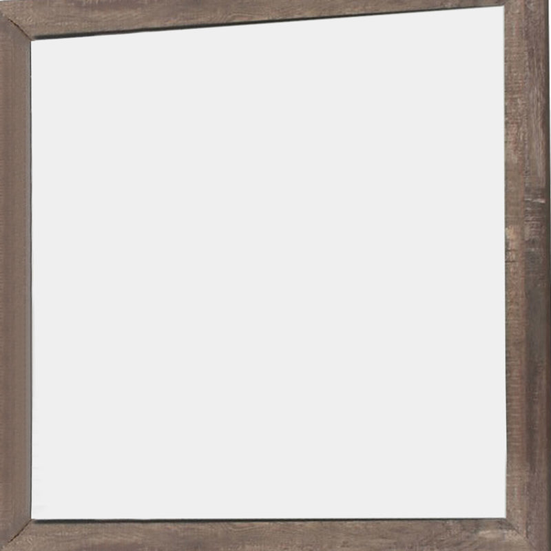 Transitional Square Shape Wooden Frame Mirror With Textured Details Brown-zoom-