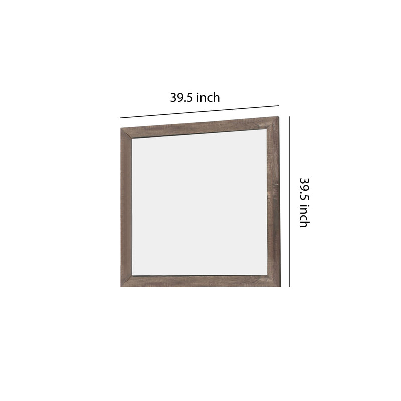 Transitional Square Shape Wooden Frame Mirror With Textured Details Brown-zoom-