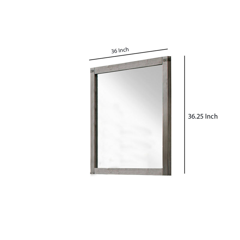 Industrial Style Wooden Frame Mirror With Metal Brackets And Rivets Brown-zoom-