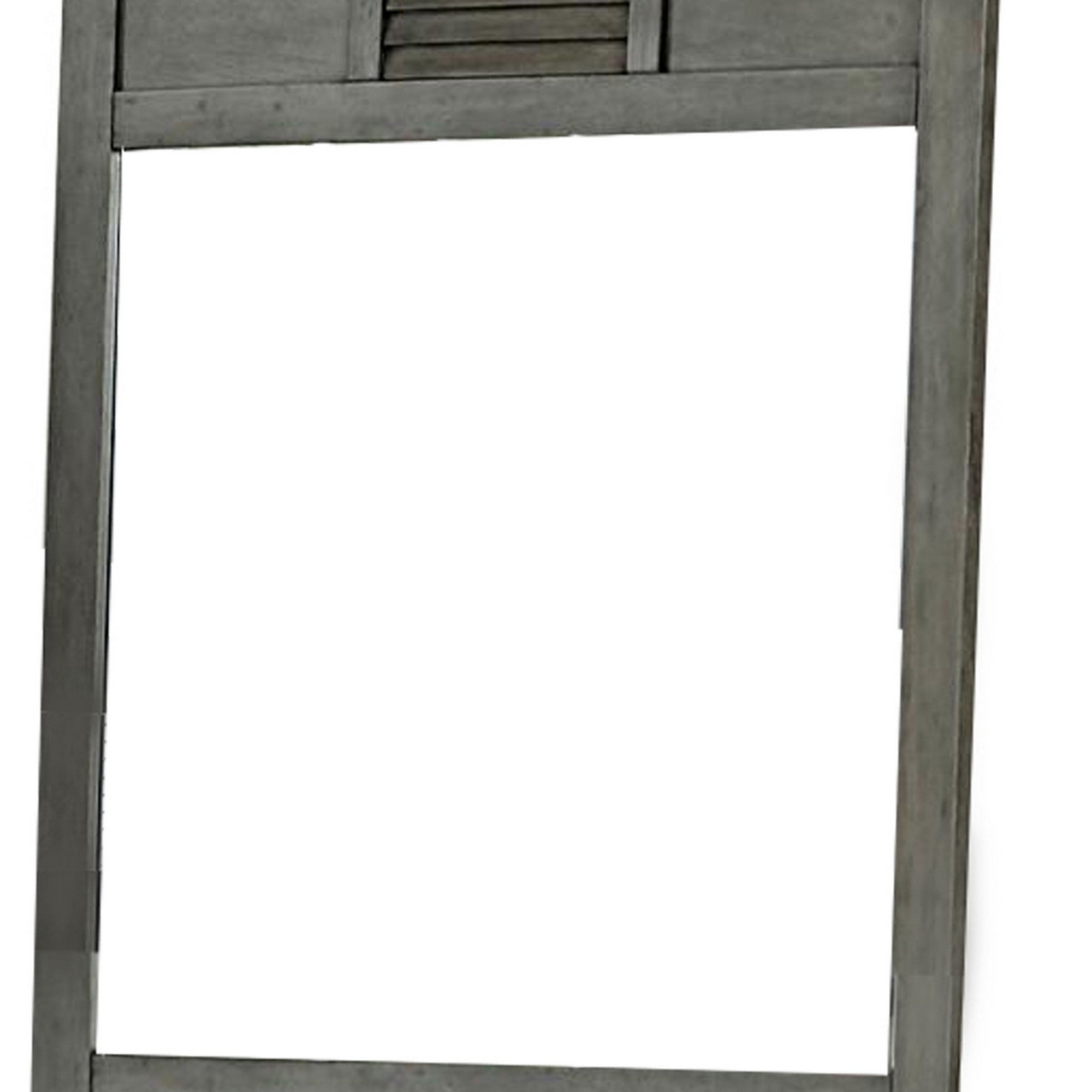 Wooden Frame Mirror With Shutter Design And Projected Top Gray-zoom-3