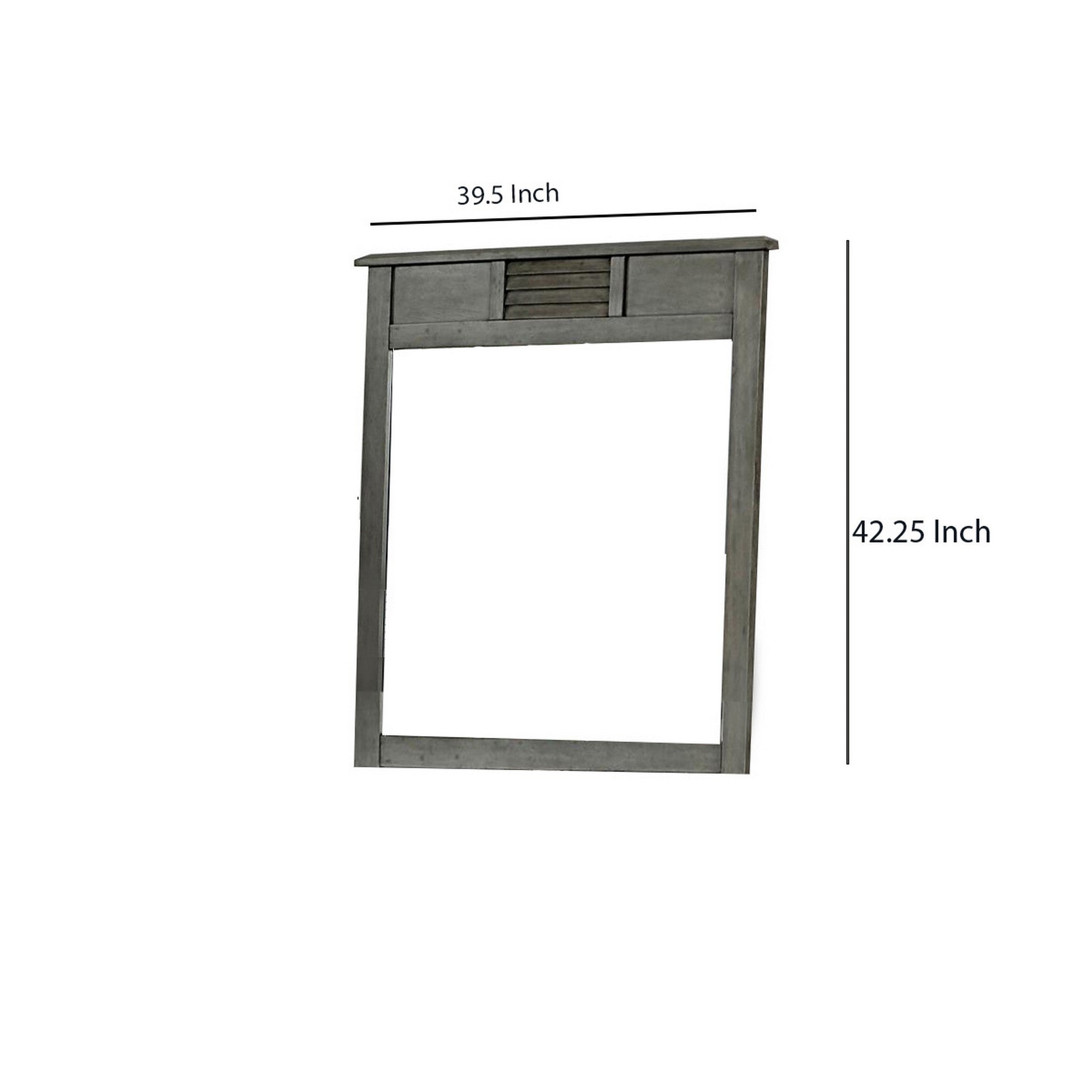 Wooden Frame Mirror With Shutter Design And Projected Top Gray-zoom-5