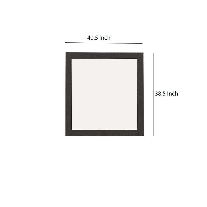 Transitional Style Wooden Frame Mirror With Rough Saw Hen Textures Gray-zoom-