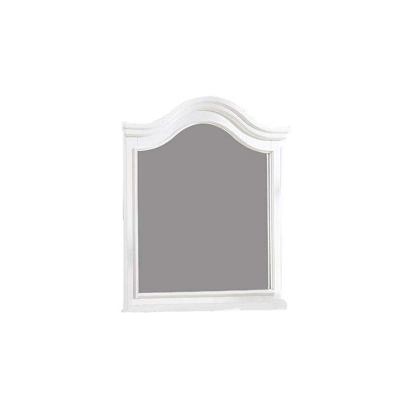 Transitional Style Wooden Frame Mirror With Molded Camelback Top White-zoom-