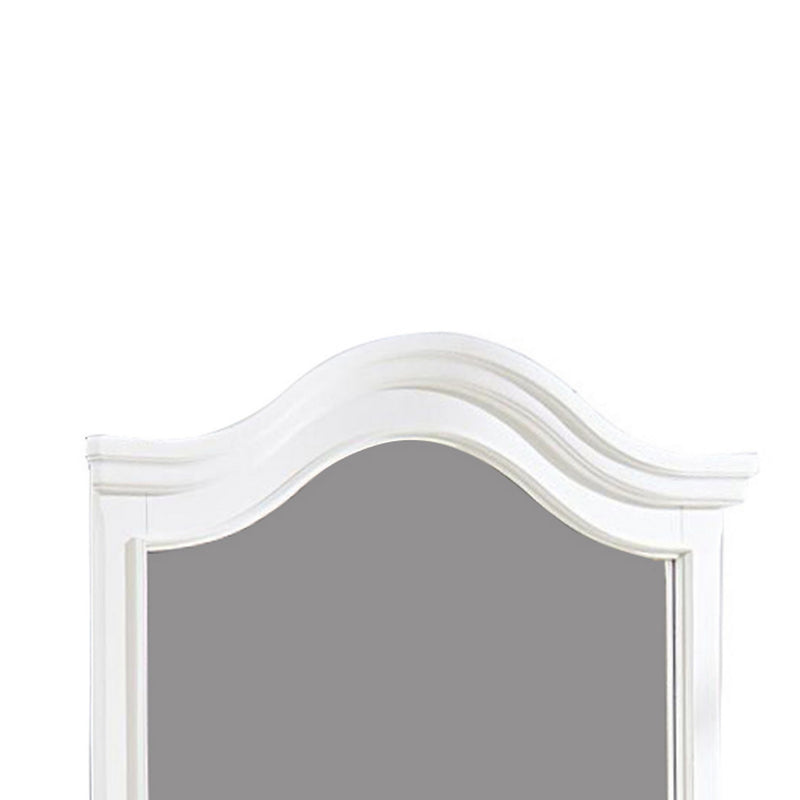 Transitional Style Wooden Frame Mirror With Molded Camelback Top White-zoom-