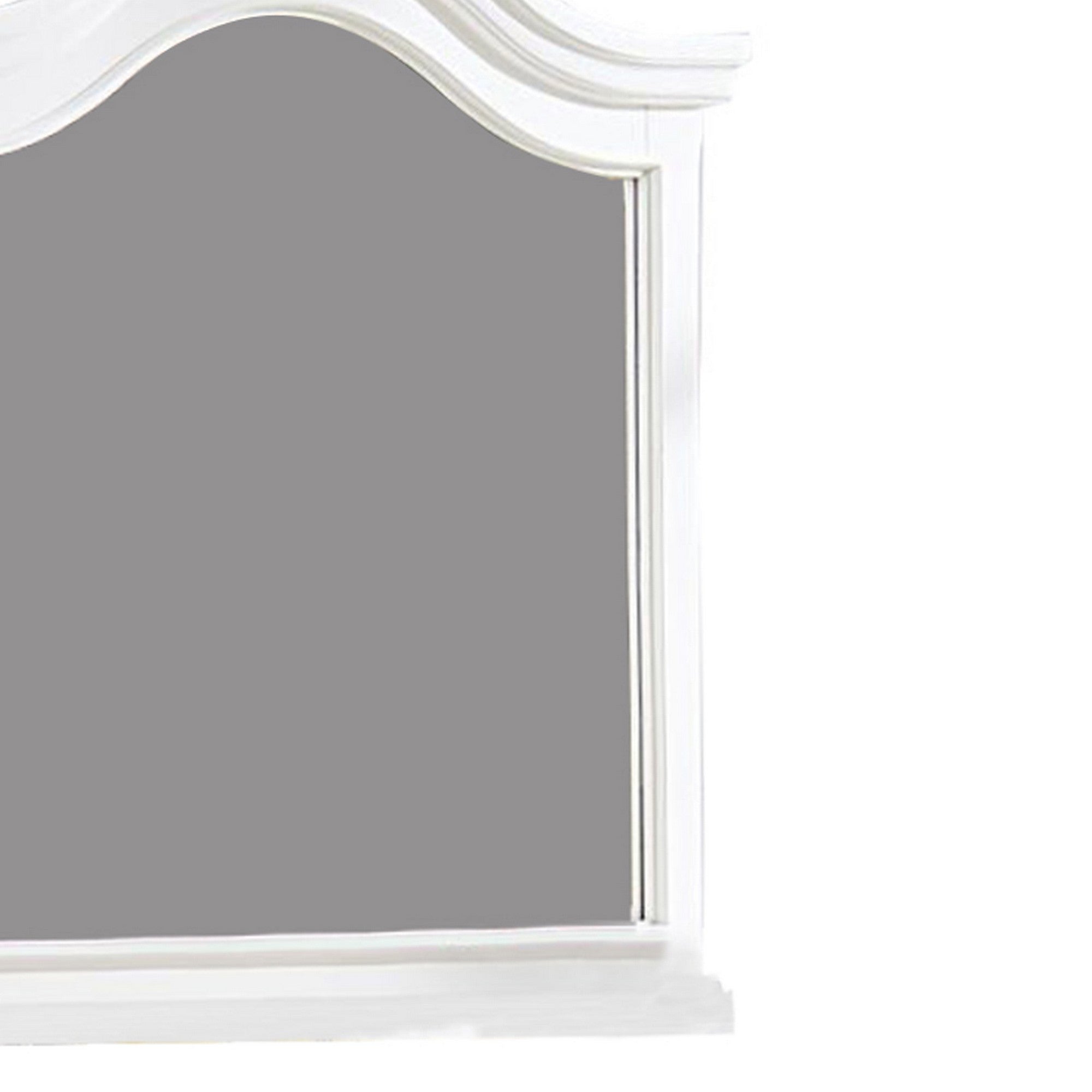 Transitional Style Wooden Frame Mirror With Molded Camelback Top White-zoom-4