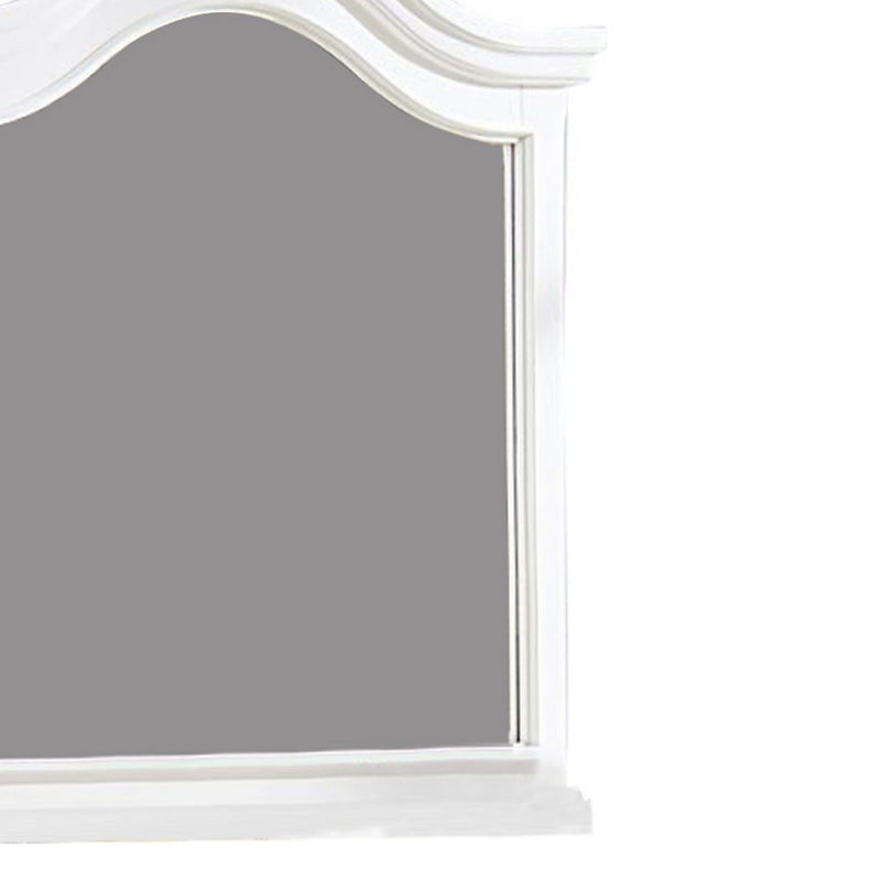Transitional Style Wooden Frame Mirror With Molded Camelback Top White-zoom-