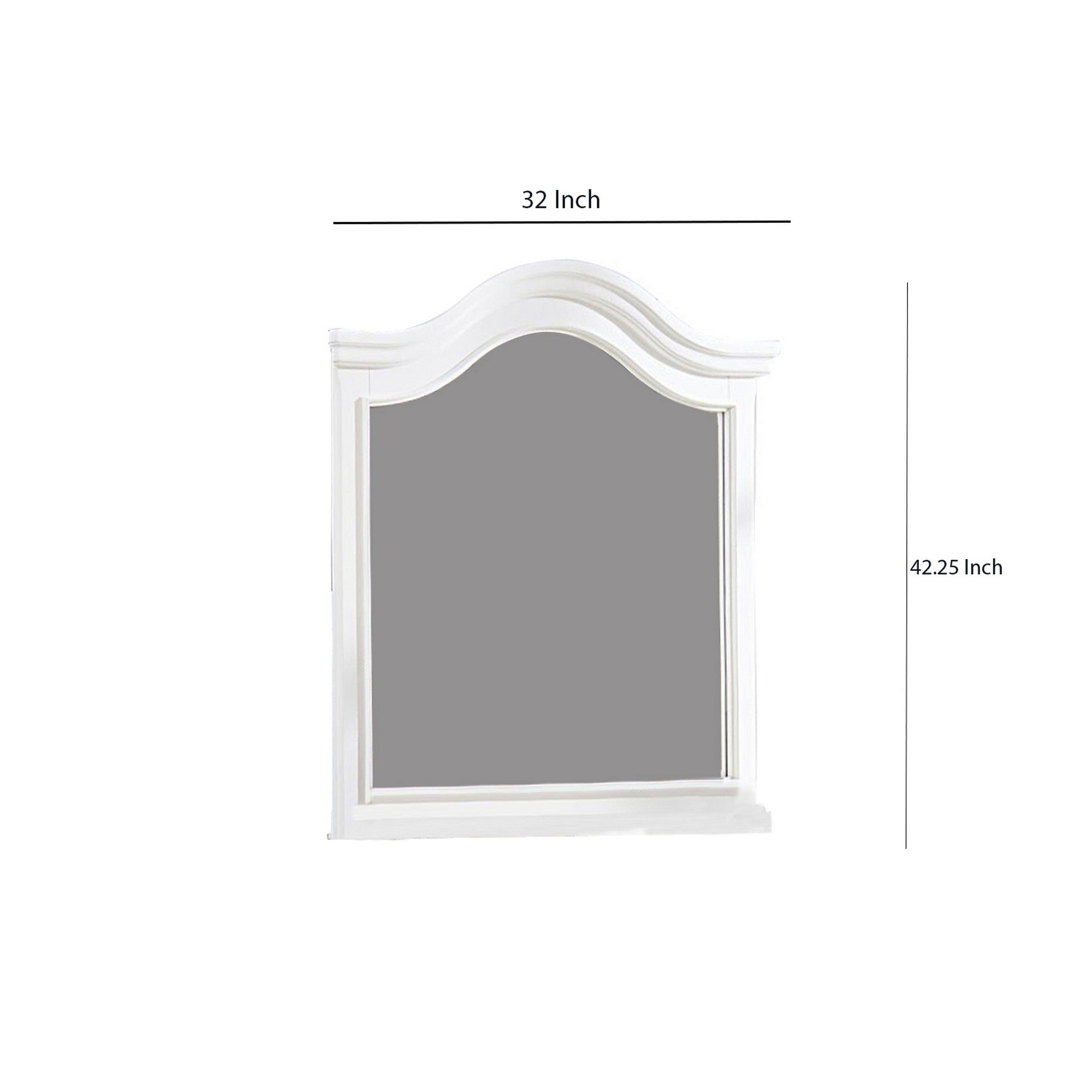 Transitional Style Wooden Frame Mirror With Molded Camelback Top White-zoom-5