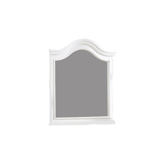 Transitional Style Wooden Frame Mirror With Molded Camelback Top White