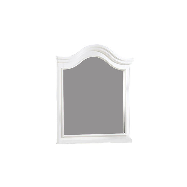 Transitional Style Wooden Frame Mirror With Molded Camelback Top White